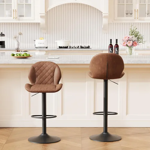 Miniatura 10 de FIRAVOE Juego de 2 taburetes de bar giratorios negros con respaldo, taburete de bar ajustable de 24 a 33 pulgadas, taburete de bar tapizado de piel