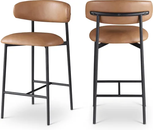 Miniatura 17 de Meridian Furniture 995Black-C Lupita Collection Modern Taburete contemporáneo con cuero vegano negro suave, marco de metal dorado cepillado, 20.5