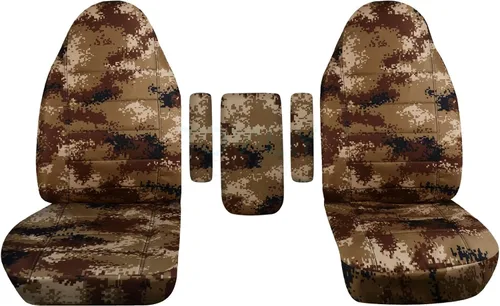 Miniatura 7 de Fundas para asientos y 3 fundas para reposabrazos de camiones Ford (Uno por asiento + Central) (16 impresiones, diseño de camuflaje), verde