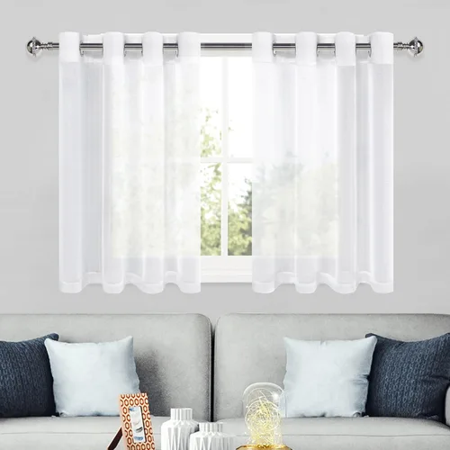 Miniatura 157 de DWCN Cortinas traslúcidas color verde frijol para sala de estar y dormitorio - Cortinas voile con aspecto de lino sintético con ojales en la parte