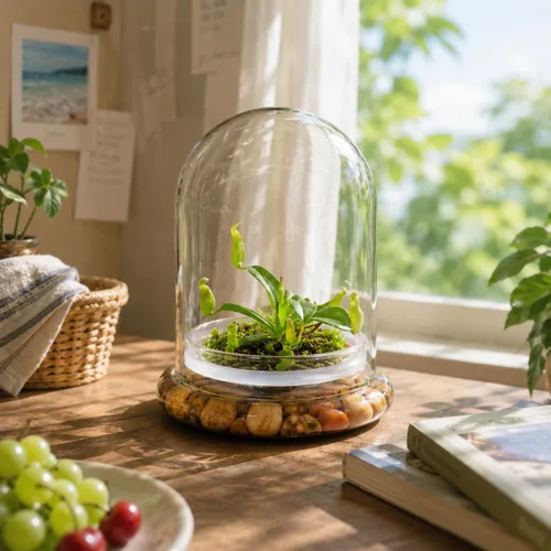 Miniatura 2 de Terrario de planta viva Nepenthes tobaica sin mantenimiento (con musgo Sundew) en frasco de vidrio autosostenible, sin mantenimiento, gran regalo