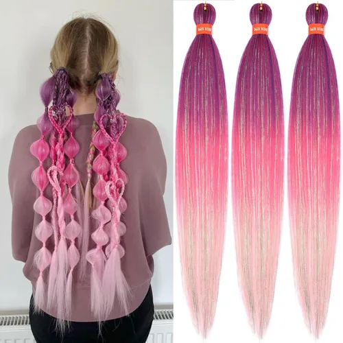 Miniatura 75 de Cabello trenzado preestirado ombré, extensiones de cabello trenzado sedoso, sin picazón, trenzas de cabello trenzado de ganchillo con textura Yaki
