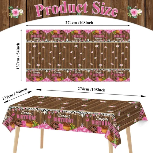 Miniatura 2 de Mantel para fiesta de cumpleaños de vaquera occidental, 3 piezas, 108 x 54 pulgadas, mantel de plástico con temática de vaquera, decoración
