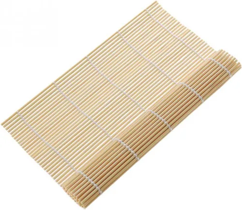 Miniatura 3 de GARASANI Paquete de 2 kits de fabricación de sushi de bambú, 2 tapetes de bambú natural, 1 cepillo de cocina, 9.4 x 9.4 pulgadas (beige)