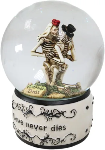 Miniatura 3 de Ebros Gift Day of the Dead Love Never Dies Bride and Groom - Esqueletos franceses de besos arrodillados por cementerio Globo de agua con purpurina