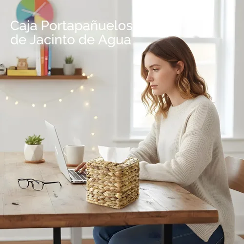 Miniatura 5 de Funda cuadrada de mimbre para caja de pañuelos, cajas de pañuelos faciales, caja de servilletas tejida a mano para baño, dormitorio, oficina, mesa