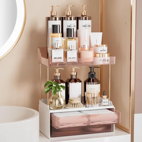Miniatura 16 de Delamu Organizadores y Almacenamiento de Baño, Organizador de Maquillaje de 2 Niveles 2 Cajones para Encimera, Fácil de Instalar, Ideal para Blanco