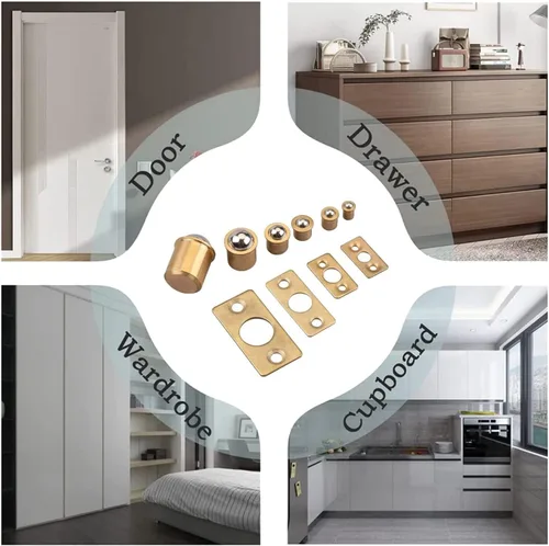 Miniatura 7 de 5 unidades de latón para puerta de armario, cajón, bola de atrapamiento para puerta, armario, cajón, émbolo de bola, 0.37 pulgadas de diámetro tono