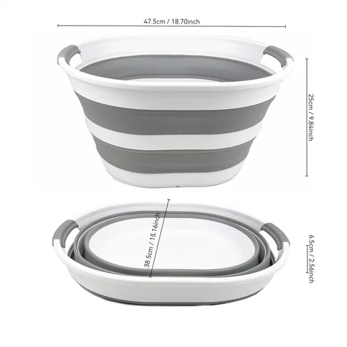 Miniatura 2 de SAMMART Cesta plegable ovalada de plástico para la lavandería, 23 litros (6 galones), contenedor de almacenamiento plegable, tina de lavado
