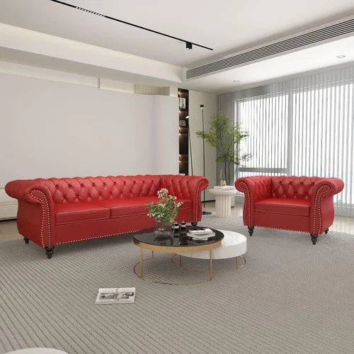 Miniatura 23 de QHITTY Juego de 2 piezas para sala de estar, Sofá Seccional Chesterfield Silla Contemporáneo Tapizado de Terciopelo Loveseat Juego de Sofás