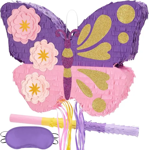 Miniatura 59 de WERNNSAI - Piñata de sirena plegable, piñata de cumpleaños con flecos que incluye cuerda para jalar, venda y bate. Decoraciones