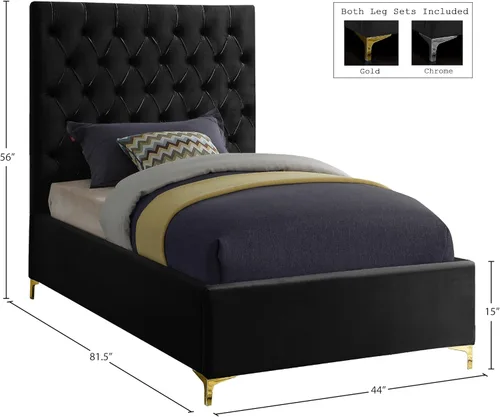 Miniatura 3 de Meridian Furniture Colección moderna Cruz Cama tapizada de terciopelo contemporánea con acolchonamiento de botones profundos y juegos completos