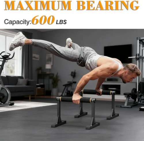 Miniatura 2 de Wooden Parallel Bar and Dip Bar with Adjustable Height and Non-Slip Handles, Rock-Free Fitness Equipment for Handstands, L-Sits, Gymnastics and