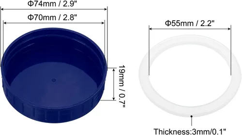 Miniatura 2 de PATIKIL Tapas de plástico de boca regular para tarros de 2.77 pulgadas, 1 juego/6 tapas para tarros de conservas con anillo de sellado de silicona
