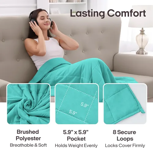 Miniatura 6 de ZonLi Manta pesada para adultos (48 x 72 pulgadas, 12 libras, verde oscuro) manta pesada de enfriamiento de alta transpirabilidad, material suave