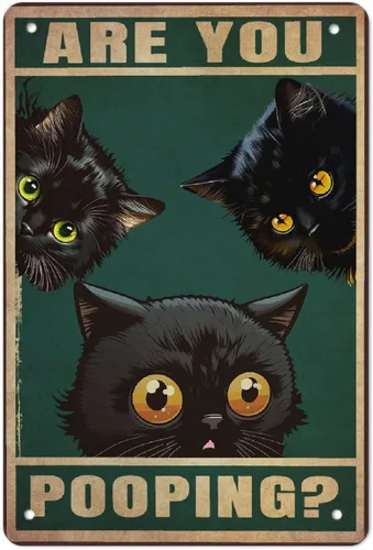Miniatura 22 de Cartel de metal de aluminio con texto en inglés "Cat Kitty-I Read Books And Drink Tea", regalo para amantes de los gatos, para baño, jardín