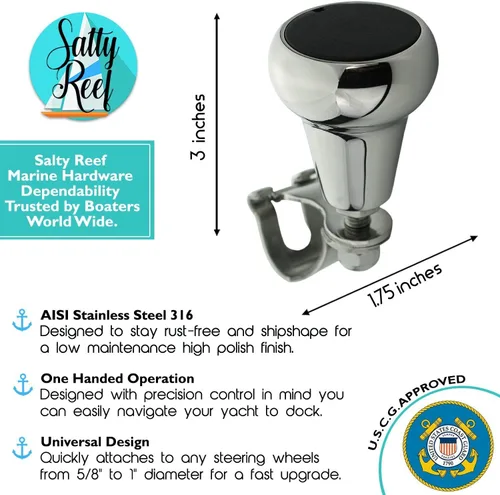 Miniatura 4 de Salty Reef - Pomo suicida para volante - Universal de acero inoxidable marino grado AISI 316, se ajusta a volantes de hasta 3/4