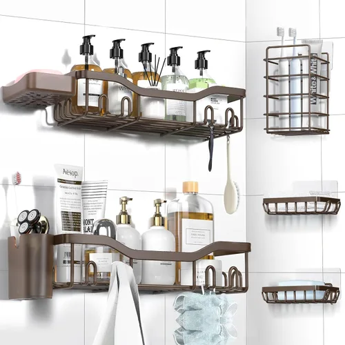 Miniatura 11 de NESOMI Organizador de Ducha Adhesivo Juego de 7 Piezas, Estantes de Baño de Acero Inoxidable a Prueba de Óxido, Accesorios de Almacenamiento sin