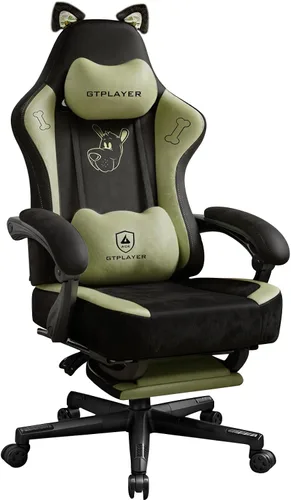 Miniatura 11 de GTPOFFICE Linda silla de juegos con orejas de gato, silla ergonómica de computadora con reposapiés, soporte lumbar de pata de gato, cómoda silla