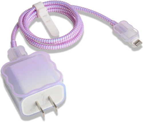 Miniatura 18 de Compatible con iPhone de 18 W/20 W, funda de cargador USB-C, bonito protector de cargador suave transparente con ondas de corazón 3D, bonito
