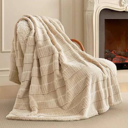 Miniatura 17 de Amélie Home - Manta de piel sintética para sofá, acogedora manta mullida de felpa suave a rayas para sofá familiar, silla, dormitorio, 55 x 70 Rayas