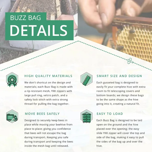 Miniatura 6 de La bolsa de malla diseñada para que los apicultores muevan las abejas de forma segura con malla de alta resistencia, cremallera YKK y costuras