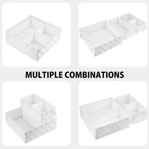 Miniatura 2 de Posprica Caja de almacenamiento tejida, cubo, cesta, contenedor, organizador divisor para cajón, armario, estante, aparador (blanco)