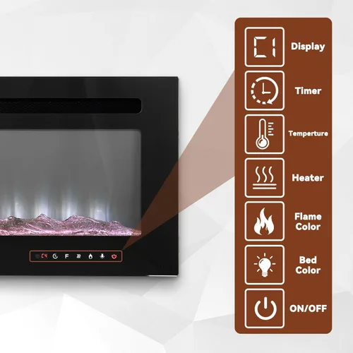 Miniatura 7 de Chimenea eléctrica montada en la pared y empotrada de 60 pulgadas con control remoto temporizador de 8 horas, 12 llamas, pantalla táctil, calentador
