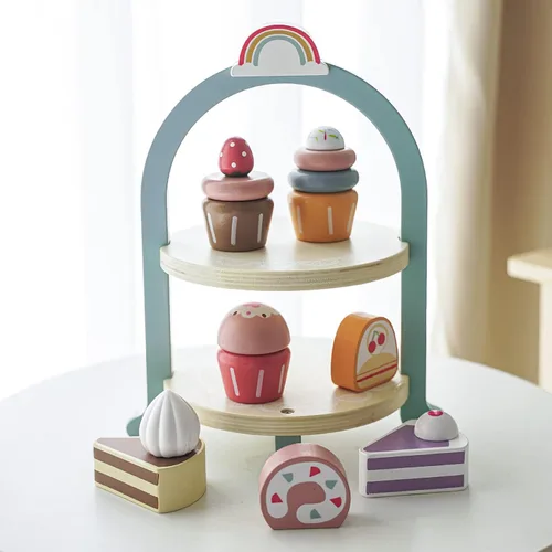 Miniatura 2 de Juego de comida de postre de madera, juego de comida para niños, juego de fiesta de té para niñas pequeñas, juegos de accesorios de cocina de madera