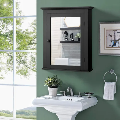 Miniatura 2 de GLACER Armario con espejo de baño, armario de almacenamiento montado en la pared con puerta de espejo y estante ajustable, botiquín con espejo