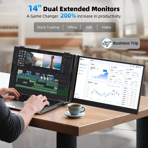 Miniatura 2 de Extensor de pantalla dual para laptop de 14 pulgadas con 1.3 libras, monitor portátil ultrafino para laptop Plug & Play, monitor extendido FHD 1080P