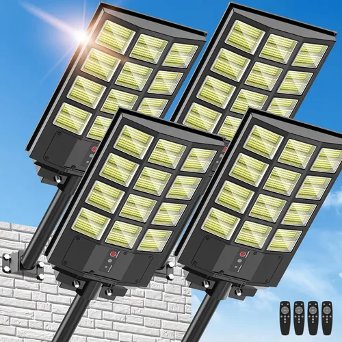 OKPRO Farola solar de 5000 W para estacionamiento al aire libre, gran angular IP66 impermeable, 6500 K del atardecer al amanecer, LED con sensor de