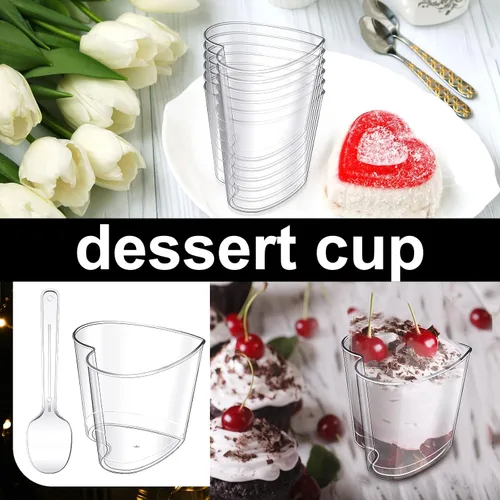 Miniatura 5 de Funtery Paquete de 300 mini tazas de postre de 5 onzas con cucharas, tazas reutilizables de plástico transparente para yogur y aperitivos