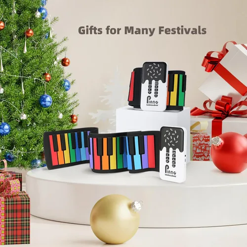 Miniatura 2 de POGOLAB Piano de teclado enrollable de 49 teclas, teclado plegable eléctrico digital portátil, recargable, 8 tonos, 6 canciones de demostración Arco