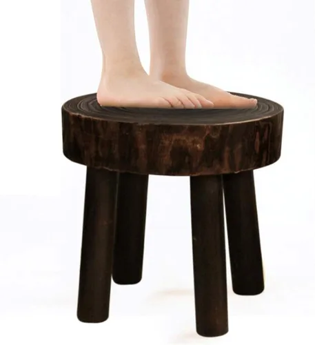 Miniatura 4 de TITA-DONG Taburete de madera moderno, estante para maceta, taburete de pie de madera redondo sólido para cocina, dormitorio, sala de estar, baño