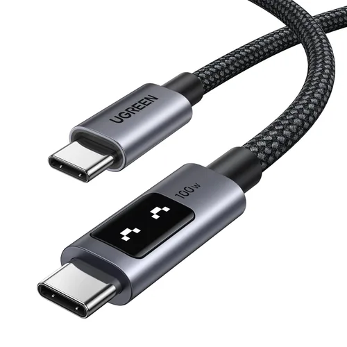 UGREEN Uno - Cable USB C a USB C de 100 W, cable de carga rápida tipo C con pantalla LED para iPhone 17/17 Air/17 Pro/17 Pro Max/16, MacBook Negro