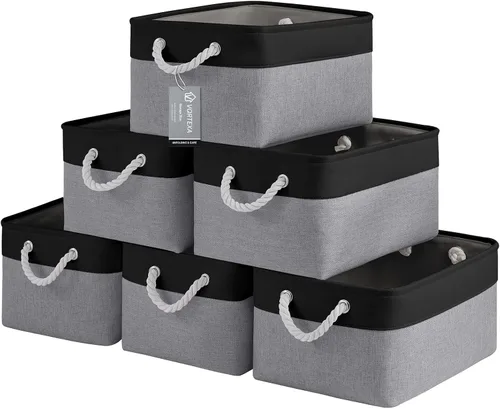 Miniatura 68 de Cestas de almacenamiento para estantes de 11.8 x 7.9 x 5.2 pulgadas, contenedores de almacenamiento plegables de tela con asas, organizador