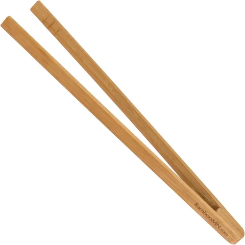 Miniatura 10 de BambooMN - Pinzas reutilizables de bambú "A" para tostadas de 7.9" - Marrón carbonizado - 10 piezas