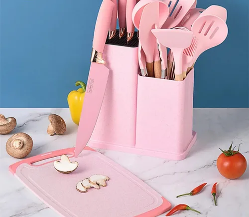 Miniatura 3 de Juego de utensilios de cocina y cuchillos de 19 piezas - incluye: 9 utensilios de cocina de silicona - 5 cuchillos de chef afilados de acero