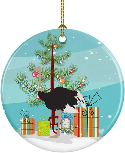 Miniatura 115 de Caroline's Treasures Adorno de cerámica de Navidad pintado o de codorniz chino, decoración colgante de árbol de Navidad verde azulado para el hogar