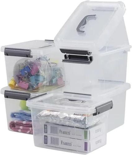Miniatura 8 de Bringer - Paquete de 4 cajas de plástico transparente, contenedor de almacenamiento de 18 L con asa top carrying handle, secure latching buckles