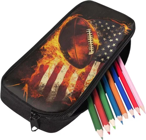 Miniatura 2 de FOR U DESIGNS Estuche para lápices de fútbol para niños, con la bandera estadounidense, con cremallera, bolsa para lápices para niños, pequeña bolsa