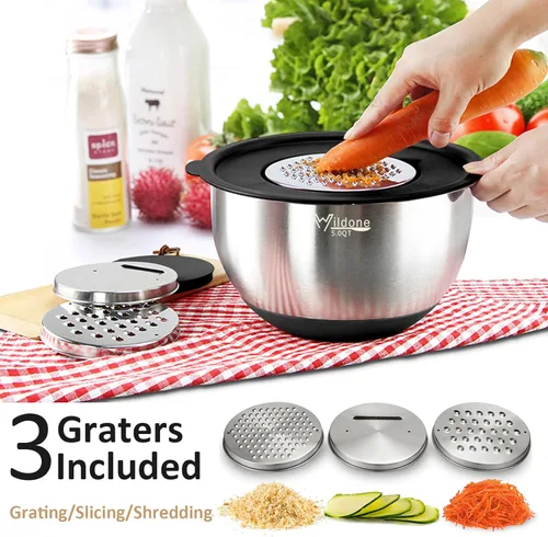 Miniatura 2 de Wildone Cuencos para mezclar con tapas herméticas, 27 PCS Cuencos de acero inoxidable anidables, con 3 accesorios de rallador, marca de escala