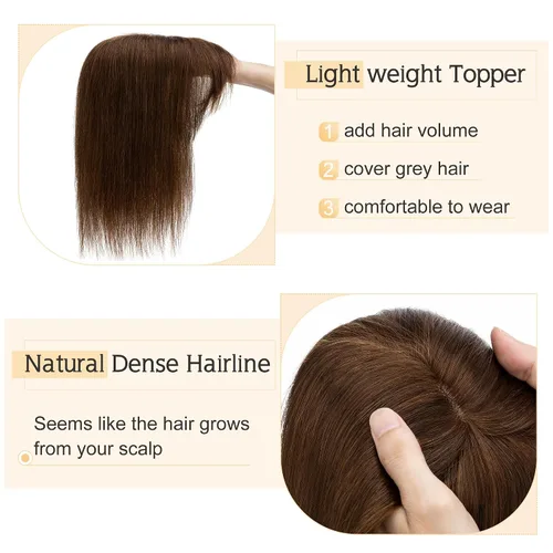 Miniatura 3 de SEGO Toppers para el cabello para mujer, cabello humano real con flequillo, base de seda de 2.8 x 5.1 in, 100% cabello humano Remy, con clip