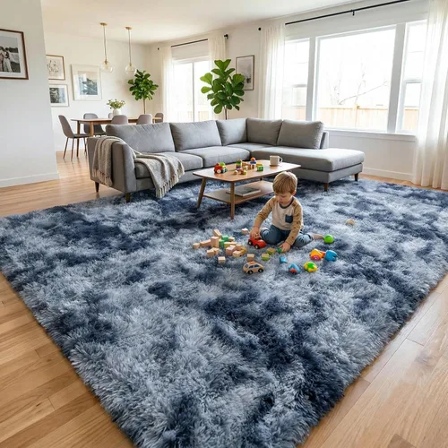 Miniatura 40 de DweIke Alfombras Shag Esponjosas Azules para Dormitorio Sala de Estar, 5x8 Grande Suave Felpa Tie-Dye Azul Cielo para Niñas y Niños, Alfombra Azul