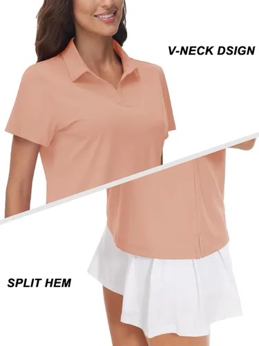 Miniatura 4 de TACVASEN Polo de manga corta con cuello en V para mujer, con protección solar UPF 50+, secado rápido, para golf