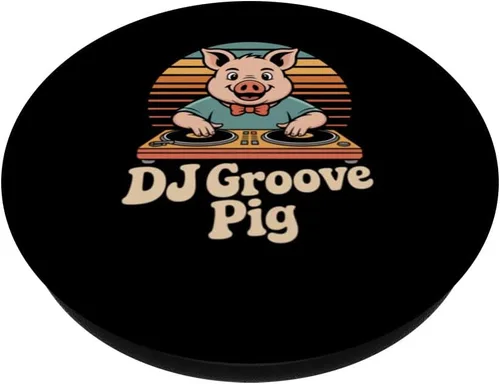 Miniatura 2 de DJ Groove Pig Retro Turntable Sunset Party Vibes PopSockets Adhesive PopGrip