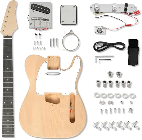 Miniatura 7 de Ktaxon Kit de guitarra DIY con cuerpo de caoba, kit de guitarra eléctrica de 6 cuerdas con cuello de arce y diseño clásico, fácil instalación