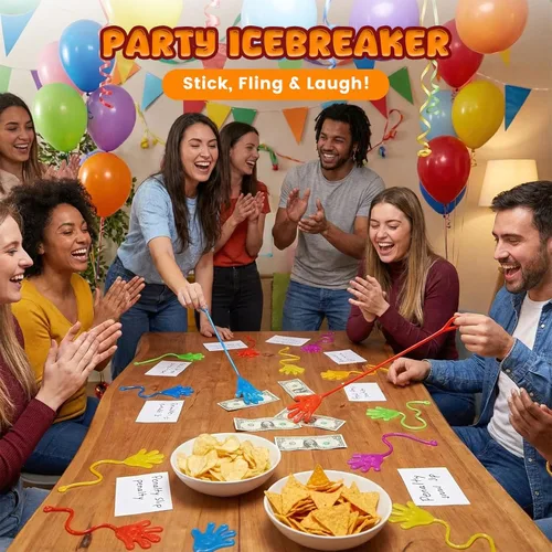 Miniatura 3 de Shindel 115 manos adhesivas con purpurina a granel para regalos de fiesta que brillan en la oscuridad, juguetes elásticos para manos adhesivas
