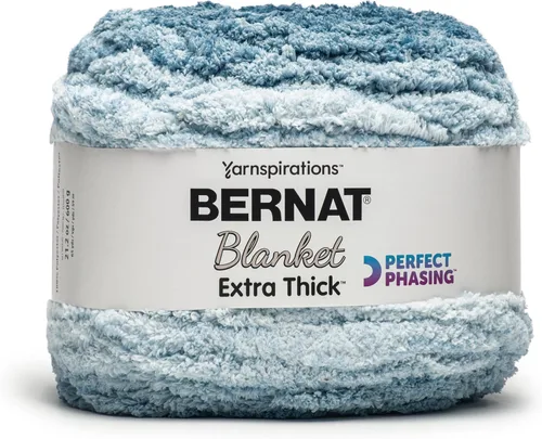 Miniatura 30 de Bernat - Hilo para manta extra grueso color niebla azul - 1 paquete de 21.12 oz/598.74 g - 100% poliéster - #7 Jumbo - 72 yardas - Hilo grueso